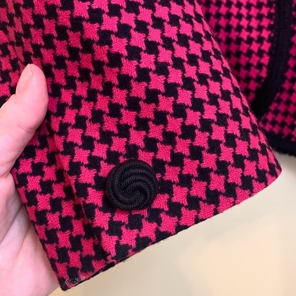Pendleton Vintage Raspberry Red Black Houndstooth Wool Button Blazer Jacket 10 - Picture 5 of 17